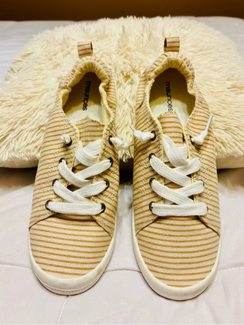 Maurices Cream and Tan Striped Women's Casual Sneakers